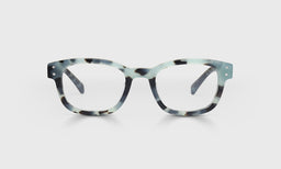 Unisex narrow square eyeglasses with mint chocolate chip patterned acetate frame and temples on a white background