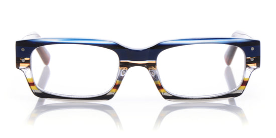 57 - Blue multi-striped front with light brown temples