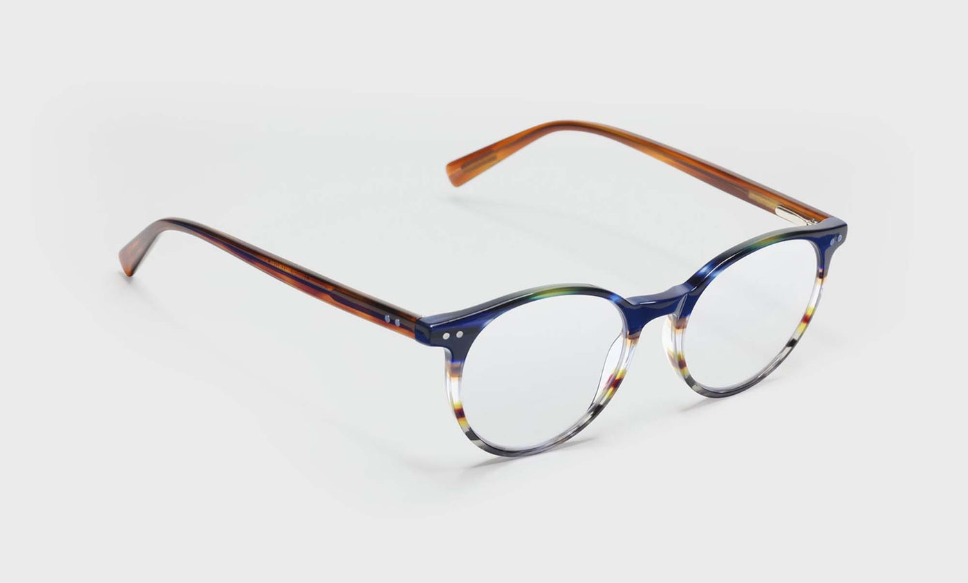 57_eyebobs premium designer case closed readers, blue light and prescription glasses in blue multi stripe