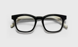 00_eyebobs premium designer humble narrator readers, blue light and prescription glasses in black with white marble inside