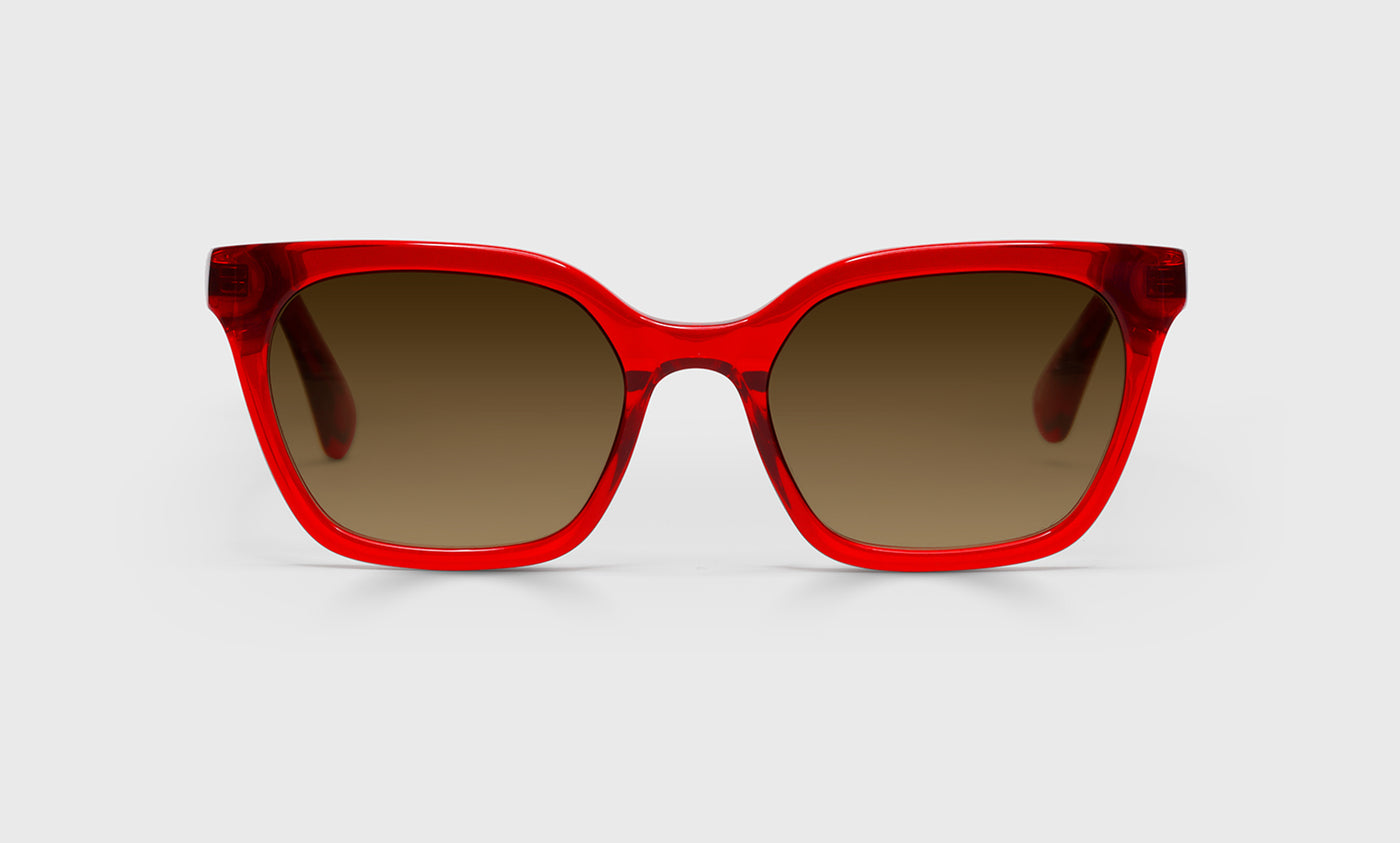 01-pb | eyebobs premium designer overlook readers, blue light and prescription glasses in red crystal, polarized brown