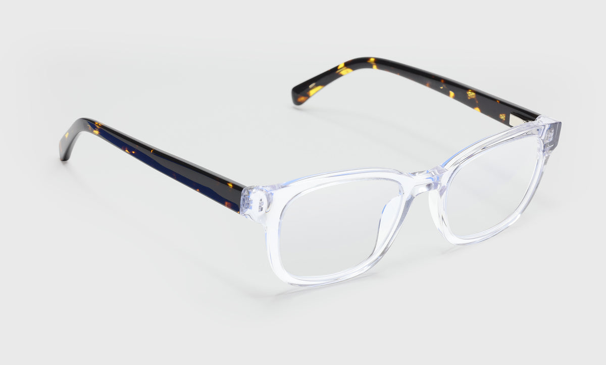 Biff Wide reading glasses with italian-designed acetate frames and scratch resistant lenses in clear front and tortoiseshell temples