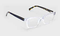 Biff Wide reading glasses with italian-designed acetate frames and scratch resistant lenses in clear front and tortoiseshell temples