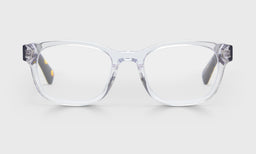 Biff Wide reading glasses with italian-designed acetate frames and scratch resistant lenses in translucent crystal color