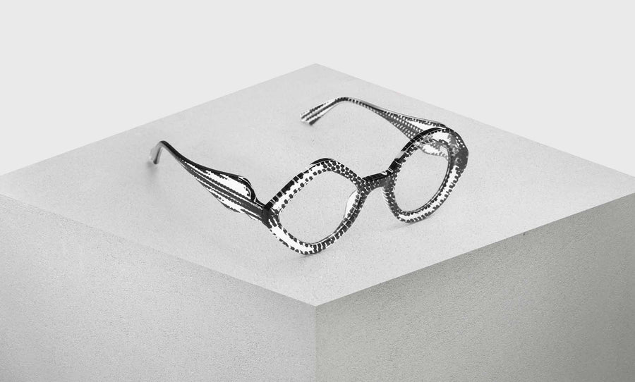 00 | eyebobs Eh-Symmetrical, Geometric, Wide, reader, blue light, prescription glasses, pedestal image