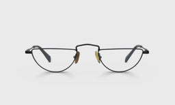 Unisex half-rim reading glasses with matte black metal front frame and matching black temples on a white background