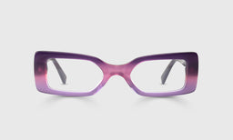 Narrow rectangular eyeglasses with purple slushie gradient front and solid purple temples on light gray background