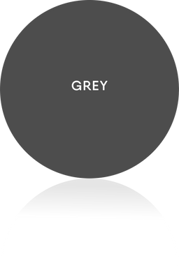 Dark grey circular color swatch with centered white uppercase text and subtle reflection on white background